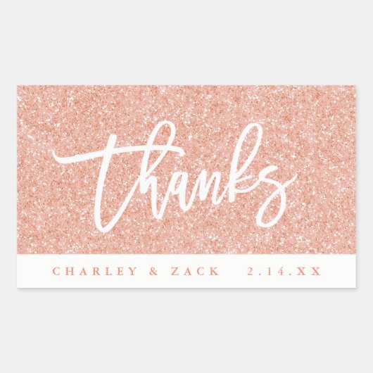 Bedankt Blush Roze Glitter Mini Wijn Champagne Rechthoekige Sticker (Voorkant)