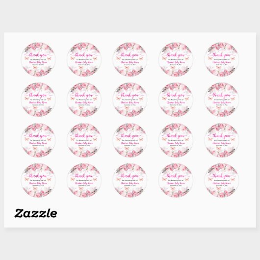 Bedankt Blush Rozen Baby shower Ronde Sticker (Vel)