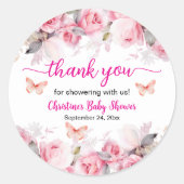 Bedankt Blush Rozen Baby shower Ronde Sticker (Voorkant)