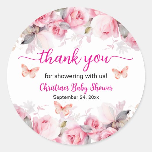 Bedankt Blush Rozen Baby shower Ronde Sticker (Voorkant)
