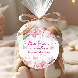 Bedankt Blush Rozen Baby shower Ronde Sticker