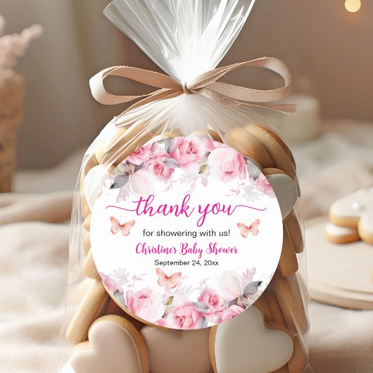 Bedankt Blush Rozen Baby shower Ronde Sticker