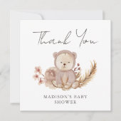 Bedankt Boho Botanisch Sweet Beer Baby shower Kaart (Voorkant)