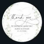 Bedankt Boho Greenery Wedding Ronde Sticker<br><div class="desc">Boho "Dank je" trouwsticker is uitgerust met waterverf groen en een klastige kalligrafie.</div>