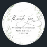 Bedankt Boho Greenery Wedding Ronde Sticker<br><div class="desc">Boho "Dank je" trouwsticker is uitgerust met waterverf groen en een klastige kalligrafie.</div>