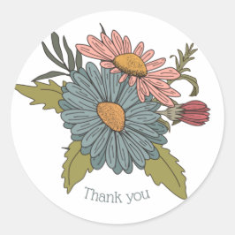 Bedankt Boho retro  daisies roze blauw Ronde Sticker