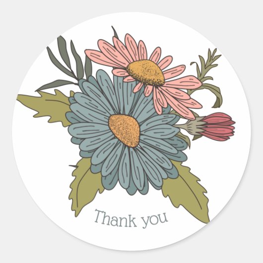 Bedankt Boho retro daisies roze blauw Ronde Sticker (Voorkant)