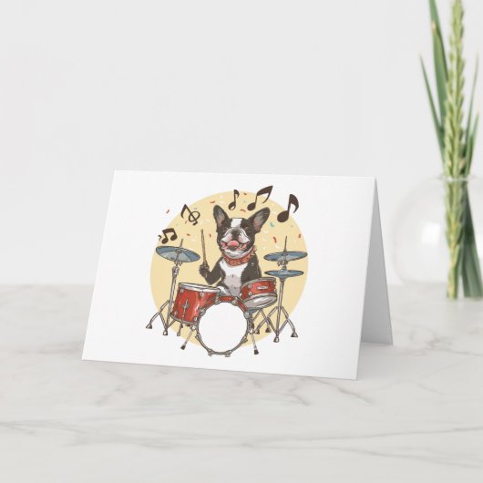Bedankt Boston Terrier hond die drums speelt (Voorkant)