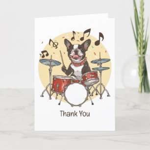 Bedankt Boston Terrier hond die drums speelt