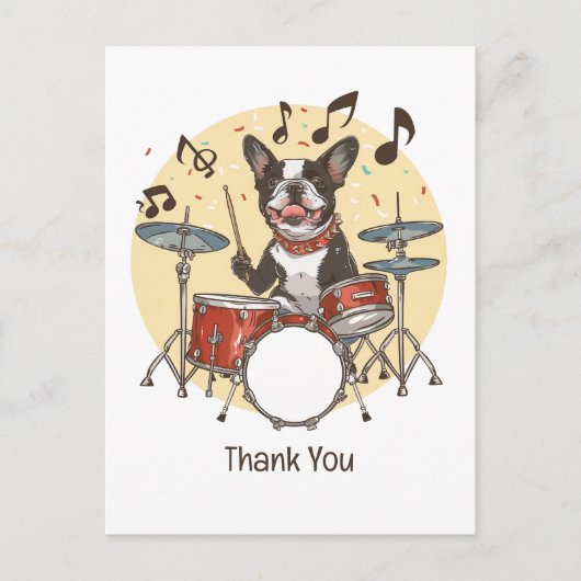 Bedankt Boston Terrier hond die drums speelt Briefkaart (Voorkant)
