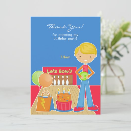 Bedankt Bowling Party Flat Kaart (Staand voorkant)
