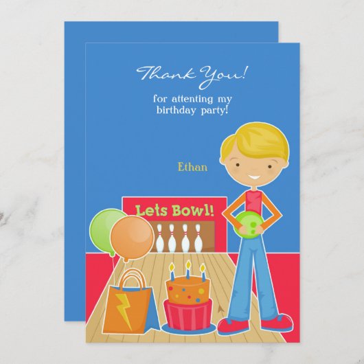 Bedankt Bowling Party Flat Kaart (Voorkant / Achterkant)