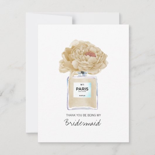 Bedankt Bridesmaid Champagne Peony Perfume Kaart (Voorkant)