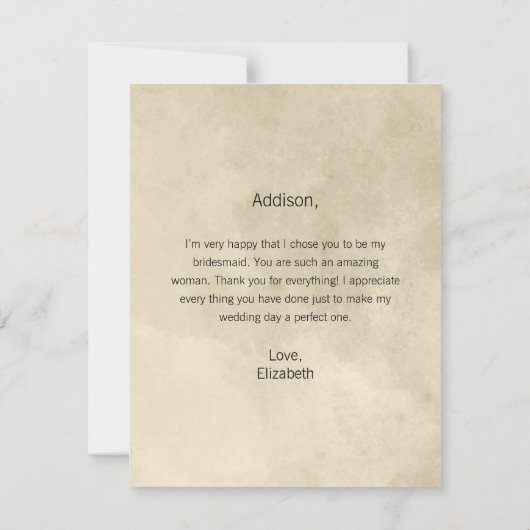 Bedankt Bridesmaid Champagne Peony Perfume Kaart (Achterkant)