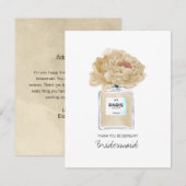 Bedankt Bridesmaid Champagne Peony Perfume Kaart (Voorkant / Achterkant)