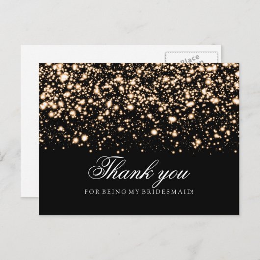 Bedankt Bridesmaid Gold Midnight Glam Briefkaart (Voorkant / Achterkant)