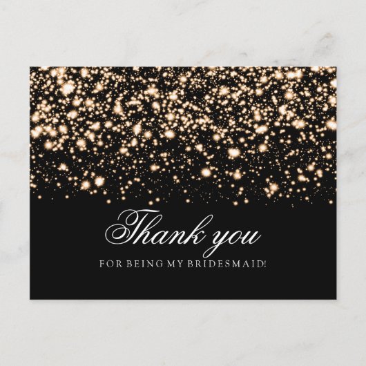 Bedankt Bridesmaid Gold Midnight Glam Briefkaart (Voorkant)