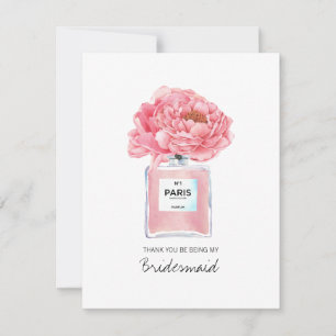 Bedankt Bridesmaid Pink Peonies en Kaart van parfu