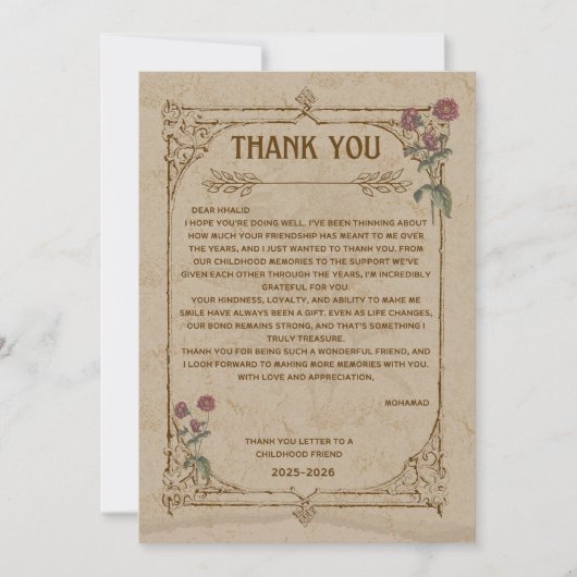 Bedankt brief aan een jeugdvriend (Voorkant)