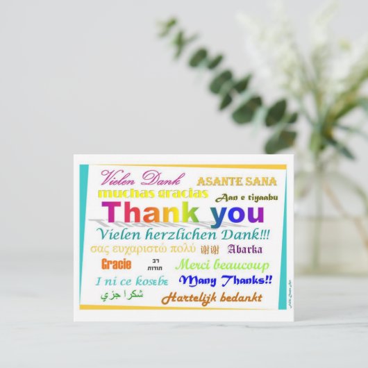 Bedankt Briefkaart - meertalig (Staand voorkant)