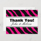 Bedankt briefkaarten met hete roze zebrastrepen (Voorkant / Achterkant)