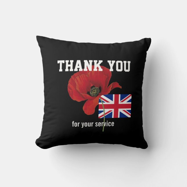 BEDANKT, Britse militairen Poppy UNION JACK Kussen (Voorkant)