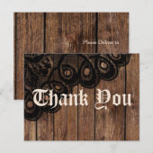 Bedankt Brown Wood en Black Faux Lace Briefkaart (Voorkant / Achterkant)