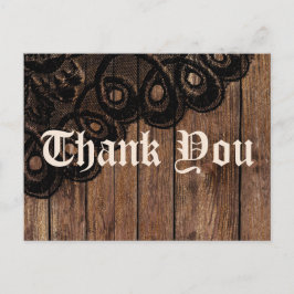 Bedankt Brown Wood en Black Faux Lace Briefkaart