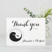 BEDANKT BRUILOFT KAART b/w YinYang doves Harmony (Staand voorkant)