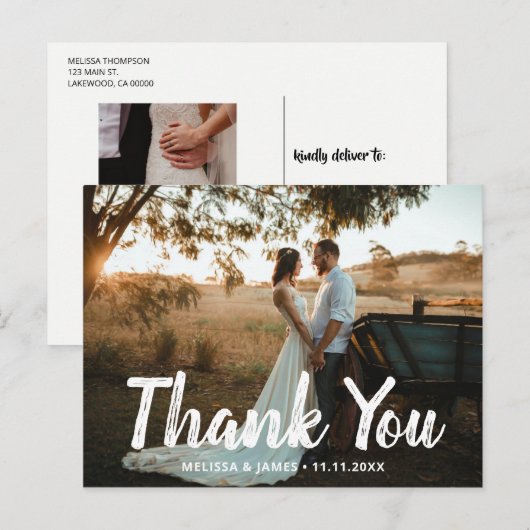 Bedankt Brush Script Trouwfoto Briefkaart (Voorkant / Achterkant)