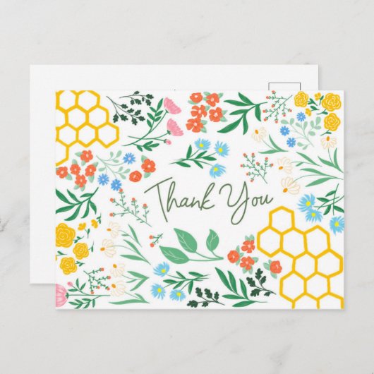 Bedankt Bumble Bee en Wild Flower Briefkaart (Voorkant / Achterkant)