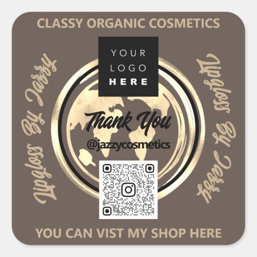 Bedankt Business QR Code Logo Earth Ivory Vierkante Sticker (Voorkant)