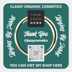 Bedankt Business QR Code Logo Gold Blauwgroen Groe Vierkante Sticker