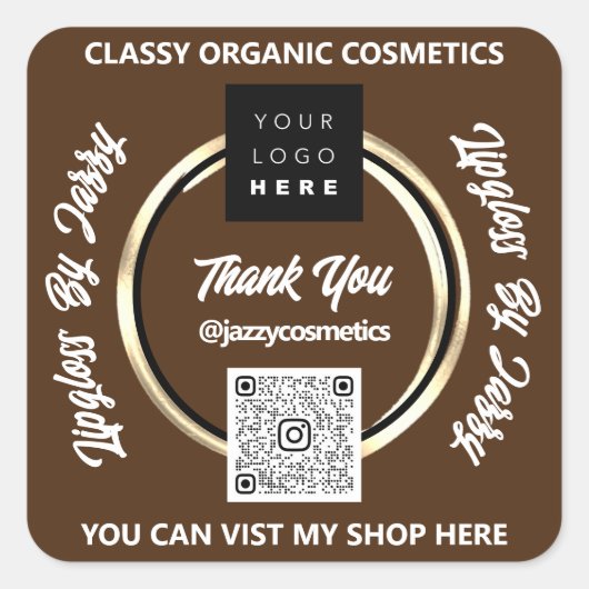 Bedankt Business QR Code Logo Gold Brown Vierkante Sticker (Voorkant)