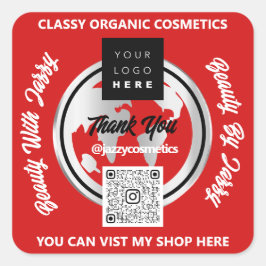 Bedankt Business QR Code Logo Gold MAP Wereldbol R Vierkante Sticker