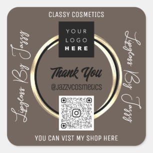 Bedankt Business QR Code Logo Scan Brown Gold Vierkante Sticker