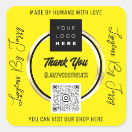 Bedankt Business QR Code Logo Scan me Geel Vierkante Sticker