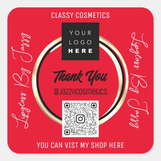 Bedankt Business QR Code Logo Scan Red Gold Vierkante Sticker (Voorkant)