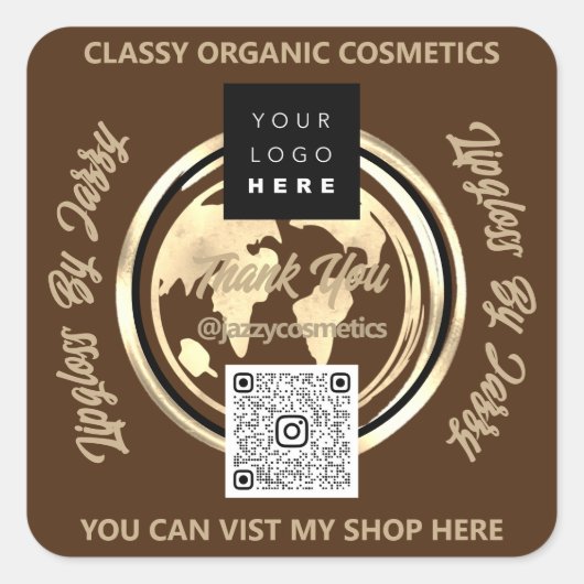 Bedankt Business QR Code Logo Wereldkaart Earth Br Vierkante Sticker (Voorkant)