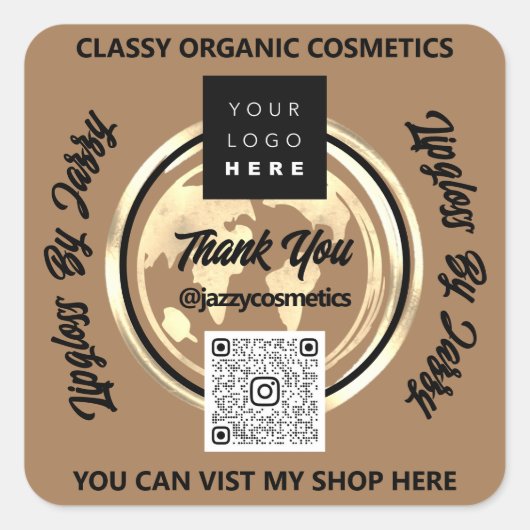 Bedankt Business QR Code Logo Wereldkaart Earth Br Vierkante Sticker (Voorkant)