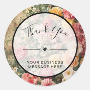 Bedankt Business Roze en Gele Bloemen Ronde Sticker