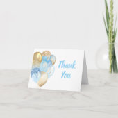 Bedankt Card Gold Glitter Blue Balloons Baby Boy