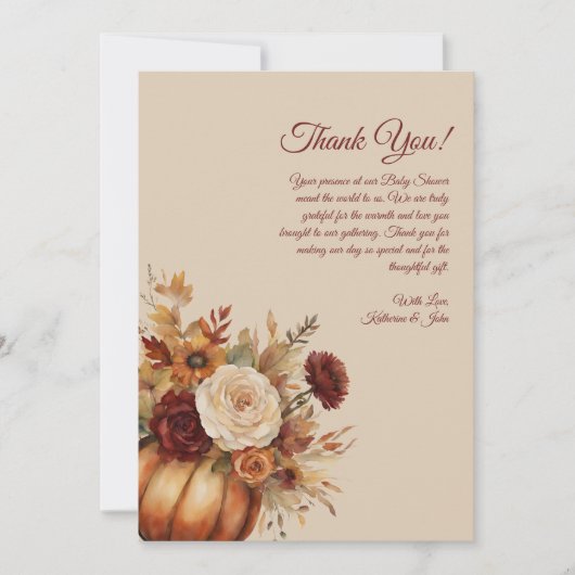 Bedankt Card-Waterverf Pompoen en Bloemen- Kaart (Voorkant)