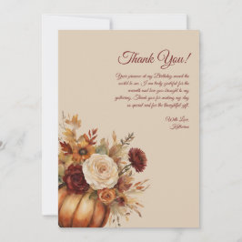 Bedankt Card-Waterverf Pompoen en Bloemen- Kaart