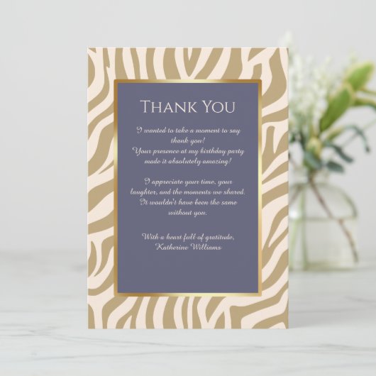 Bedankt Card-Zebra Print-Beige- Kaart (Staand voorkant)