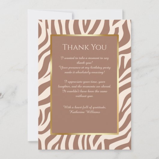 Bedankt Card-Zebra Print-Mocha Mousse- Kaart (Voorkant)