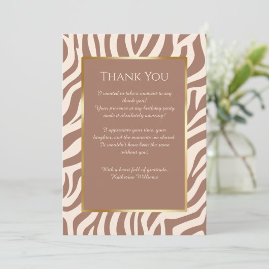 Bedankt Card-Zebra Print-Mocha Mousse- Kaart (Staand voorkant)