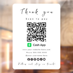 Bedankt Cash App QR Code Scan om wit te betalen Raamsticker