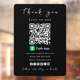 Bedankt Cash App QR Code Scan om zwart te betalen Raamsticker