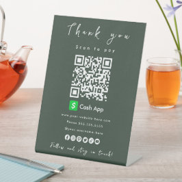 Bedankt CashApp QR Code Scan om Forest Green te be Reclamebord Met Voetstuk